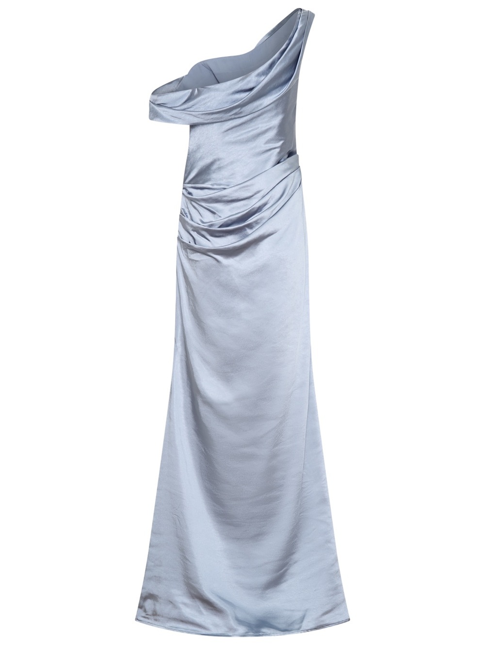 Meshki One-Shoulder Satin Gown in Light Silver Blue - Picture 6 of 8